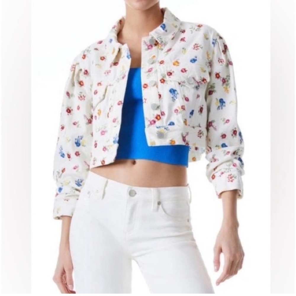 Alice Olivia Jeans Floral Renee‎  Embroidered Cropped Denim Jacket XS